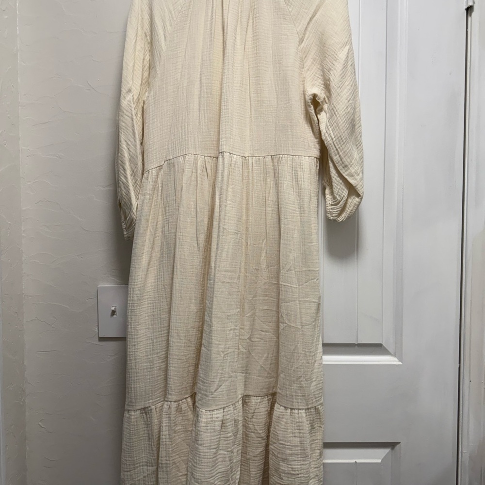 Neuflora Mayfield 100% Cotton Cream Long Sleeve Women's Dress with Pockets - Picture 10 of 15